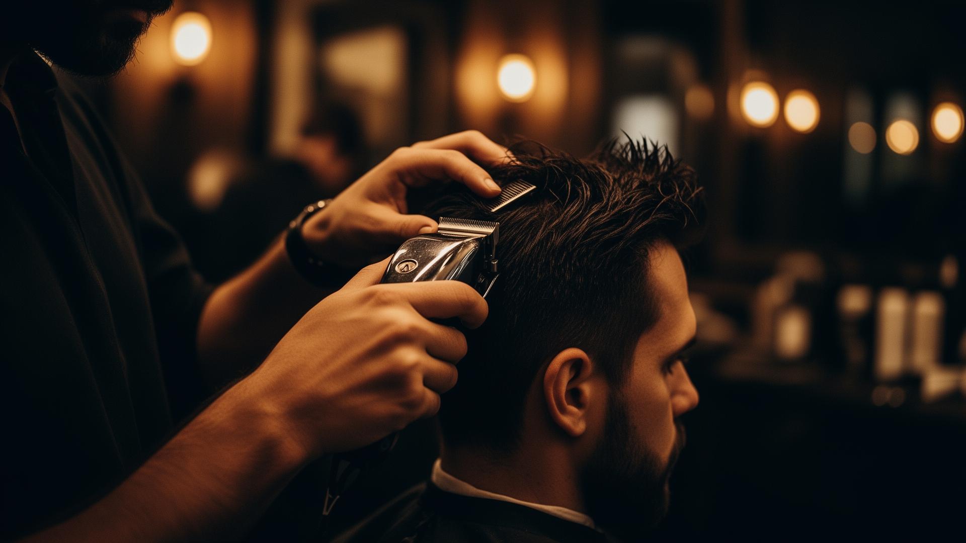 Professional barber cutting hair